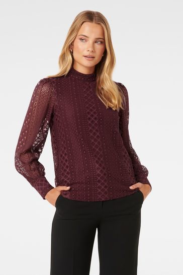 Forever New Purple Josephine High Neck Lace Top