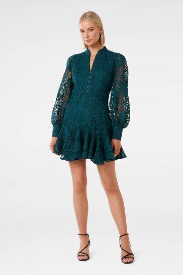 Iris Emerald Lace Evening Dress