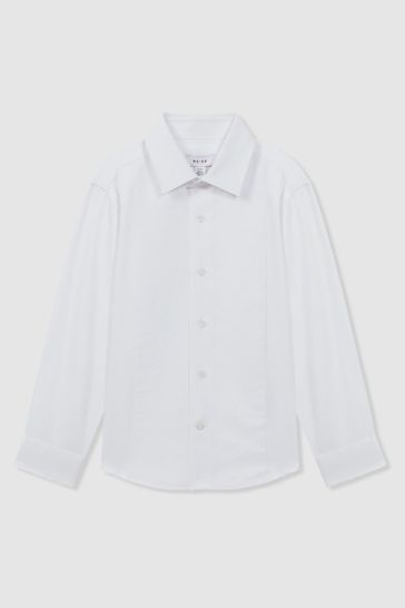 Reiss White Marcel Slim Fit Textured Bib Dinner Shirt