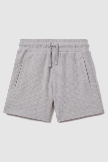Reiss Silver Hester Teen Textured Cotton Drawstring Shorts