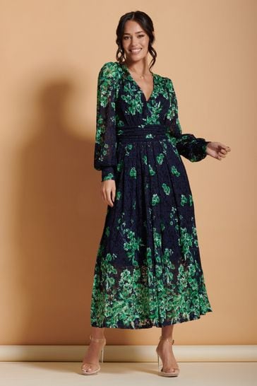 Jolie Moi Green Amica Symmetrical Print Lace Maxi Dress