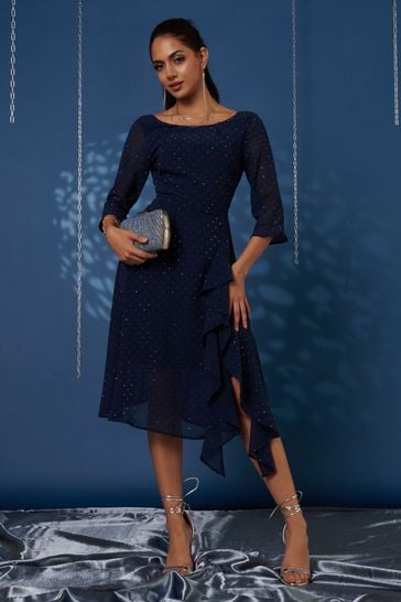 Buy Jolie Moi Blue Diamante Embellished Chiffon Midi Dress