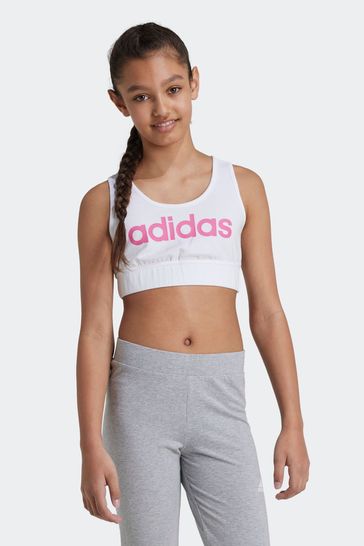 Buy adidas White Pink Essentials Linear Logo Cotton Bra Top from Next Bahrain