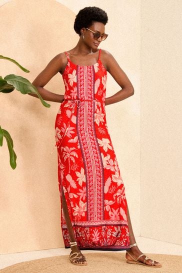 Love & Roses Red Floral Cami Jersey Maxi Dress