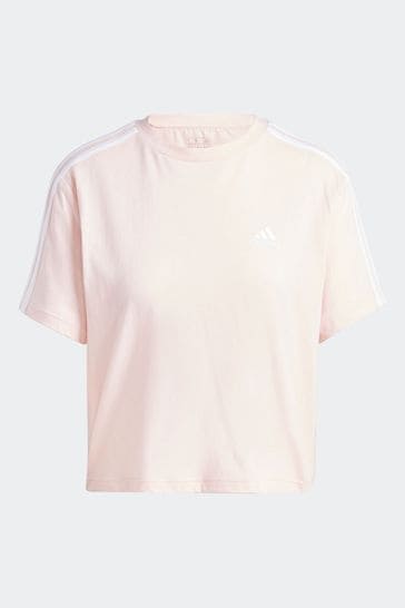 adidas Light Pink 100 Cotton Sportswear Essentials 3 Stripes Single Jersey Crop T Shirt