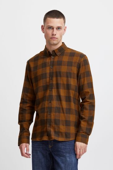 Blend Brown Boxy Check Long Sleeve Shirt