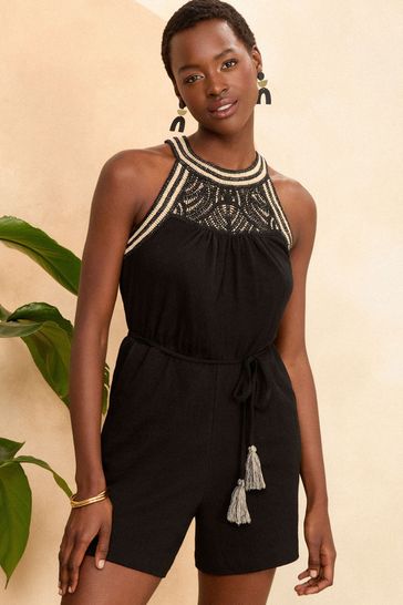 Black halter neck playsuit deals