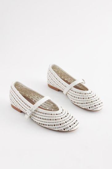 White Forever Comfort® Lasercut Mary Jane Shoes