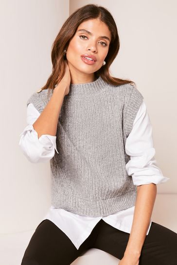 Lipsy Grey 2 in 1 Knitted Shirt Jumper