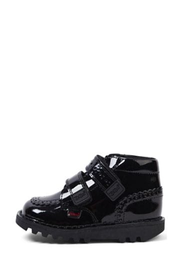 Kickers Black Hi Vel Brogue Patent Boots
