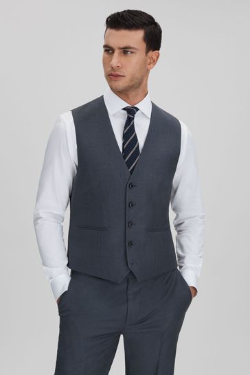Reiss Airforce Blue Humble Slim Fit Single Breasted Wool Waistcoat