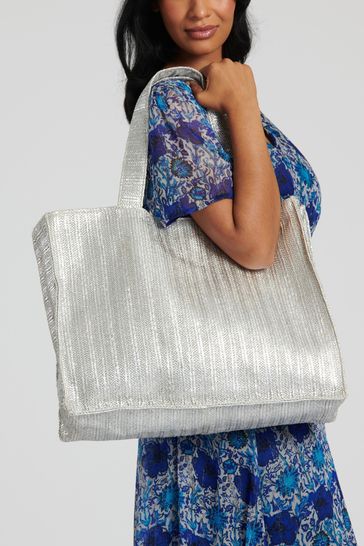 Buy South Beach Silver Woven Shoulder Tote Bag from Next Netherlands