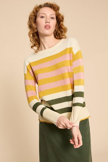 White Stuff Natural Olive Stripe Jumper