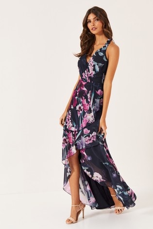print ruffle dress
