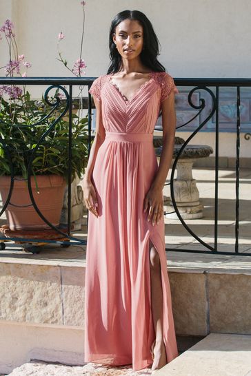 Lipsy Pink Bridesmaid Evie Lace Trim Maxi Dress