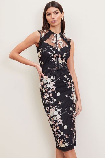 Lipsy Monochrome Monochrome Embroidered Lace Midi Dress