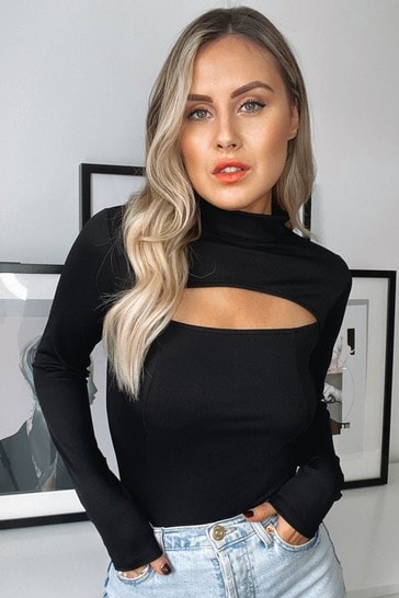 Lipsy Black High Neck Cut Out Top