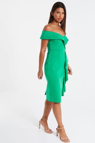 Quiz green bardot dress shop