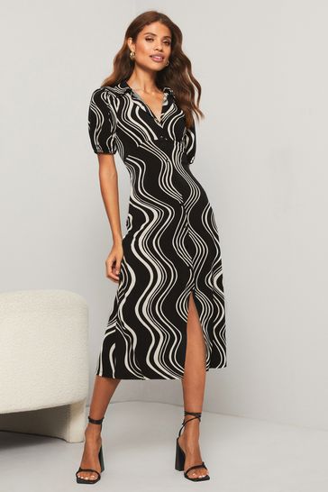 Lipsy Wiggle Print Jersey Underbust Midi Shirt Dress