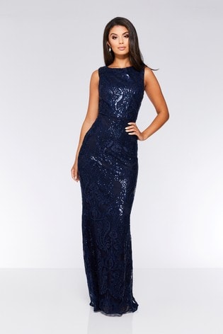 quiz sequin baroque pattern sleeveless maxi dress