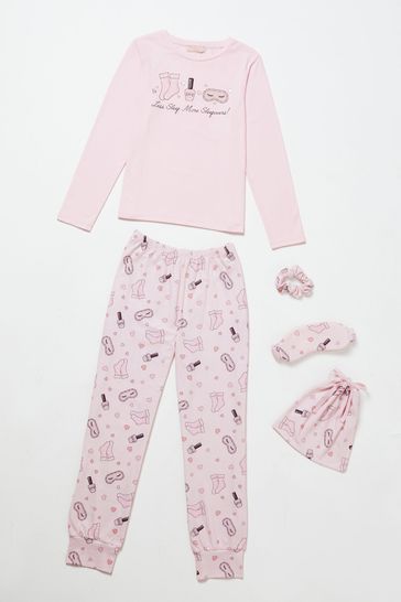 Lipsy Pink Long Sleeve 5pc Pyjama Sleepover Set
