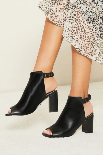 Black block heel booties open toe hot sale