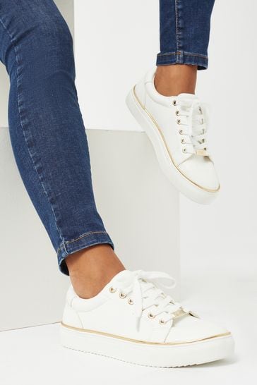 Lipsy White Metal Lace Up Trainers