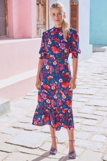 High neck deals dress floral