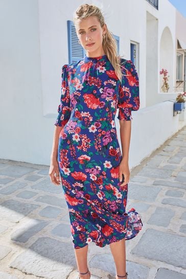 Blue floral high neck dress 2025