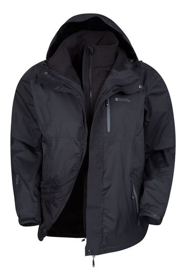 Mountain Warehouse Black Bracken Extreme 3 In 1 Mens Waterproof Jacket