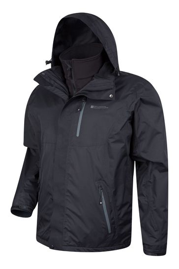 Mountain Warehouse Black Bracken Extreme 3 In 1 Mens Waterproof Jacket