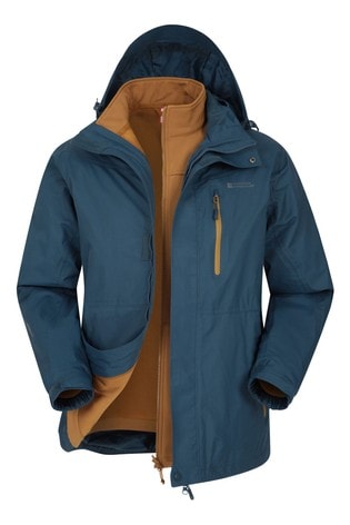 Mountain Warehouse Blue/Tan Bracken Extreme 3 In 1 Mens Waterproof Jacket