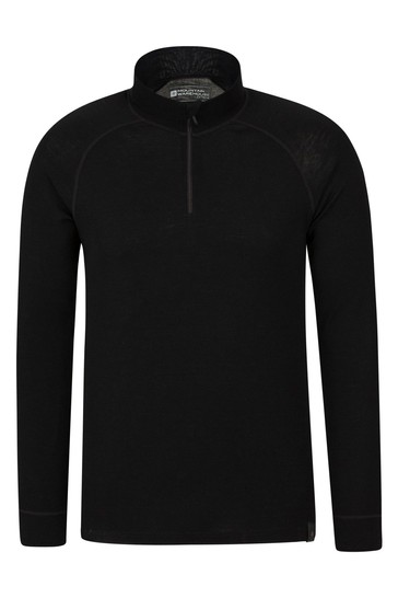 Mountain Warehouse Black Merino Mens Zip Neck Thermal Top