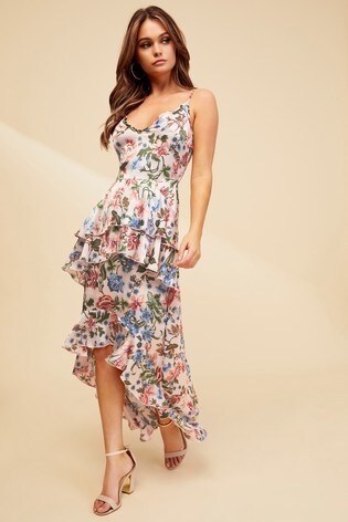 floral ruffle midi dress