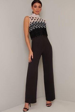 Buy Chi Chi London Black Lubella Lace Overlay Jumpsuit from Next Luxembourg