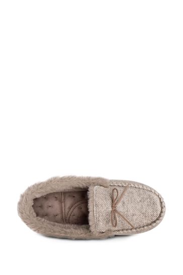 Buy Totes Pink Ladies Herringbone Velour Moccasin With Fur Cuff