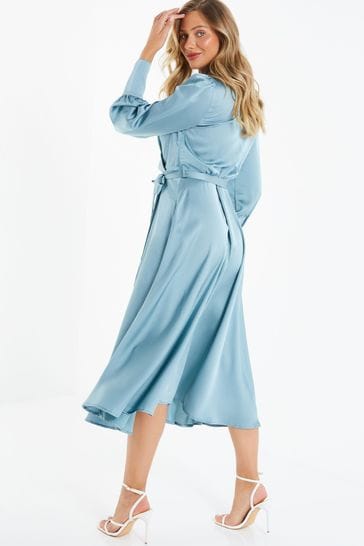 Buy Quiz Blue Satin Wrap Midi Dress from Next Luxembourg