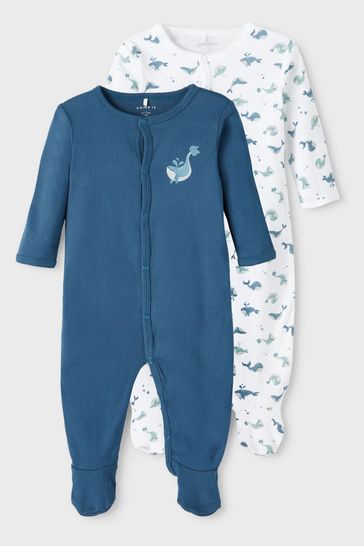 Name It Blue 2 Pack Organic Cotton Sleepsuit With Feet