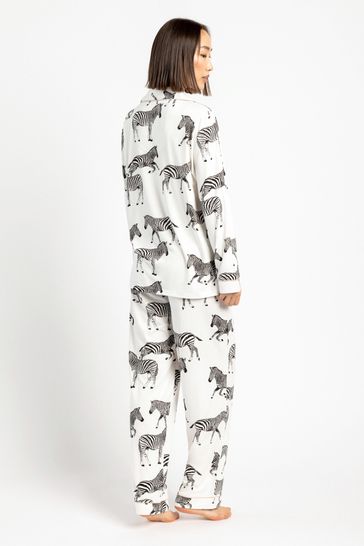 Chelsea Peers Cream White Zebra Button Up Pyjama Set