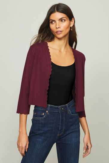 Lipsy Berry Red Regular Knitted Scallop Shrug cardigan