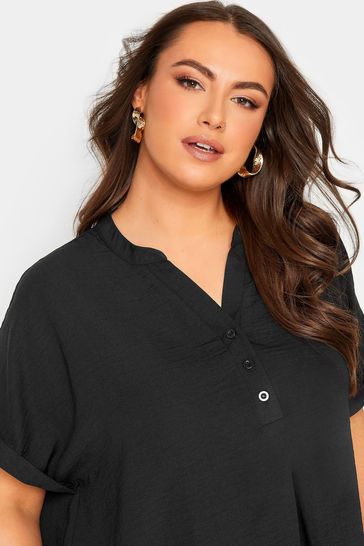 Buy Yours Curve Black Short Sleeve Half Placket Blouse from Next