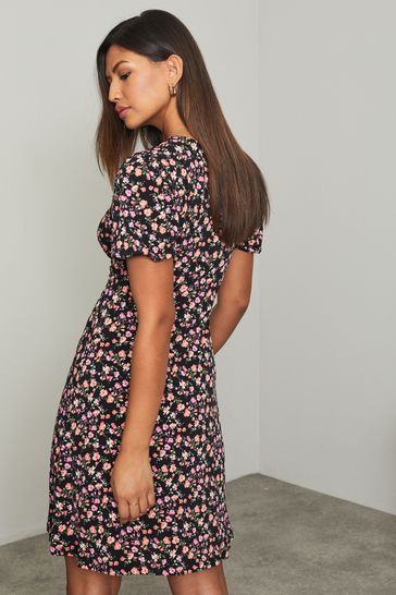 Buy Lipsy Pink Ditsy Petite Jersey Underbust Puff Sleeve Mini Dress from Next Kuwait