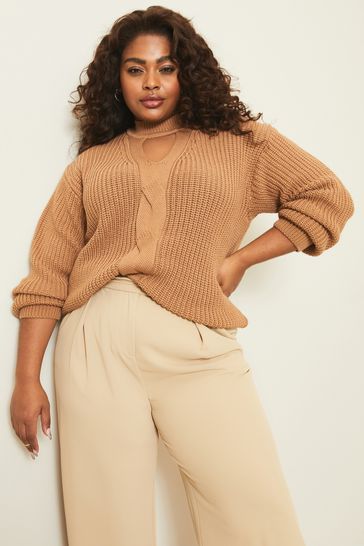 Lipsy Neutral Curve Cut Out High Neck Knitted Cosy Jumper