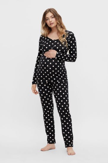 Mamalicious Black Maternity & Nursing Function Long Sleeve Pyjama Set