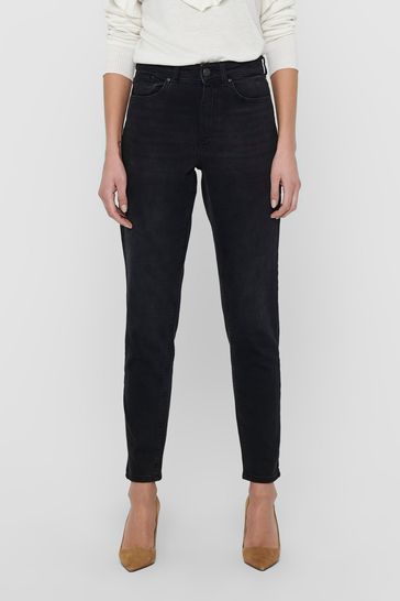 ONLY Black Regular High Waist Cropped Straight Jeans