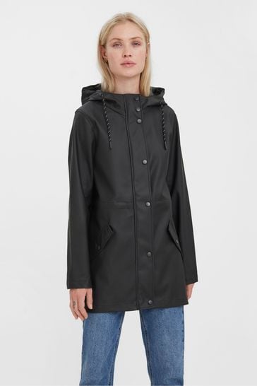 VERO MODA Black Petite Hooded Rain Mac Jacket