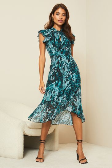 Buy Lipsy Teal Printed Keyhole Ruffle Fit and Flare Midi Dress from Next Lithuania