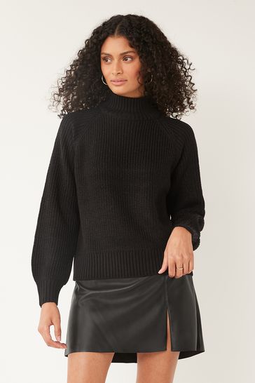 NOISY MAY Black High Neck Jumper with Puff Sleeves