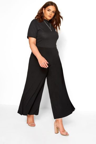 Buy Yours Curve Black Super Wide Leg Jersey Palazzo Trousers from