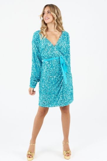 Zibi London Blue Wrap Sequin Dress